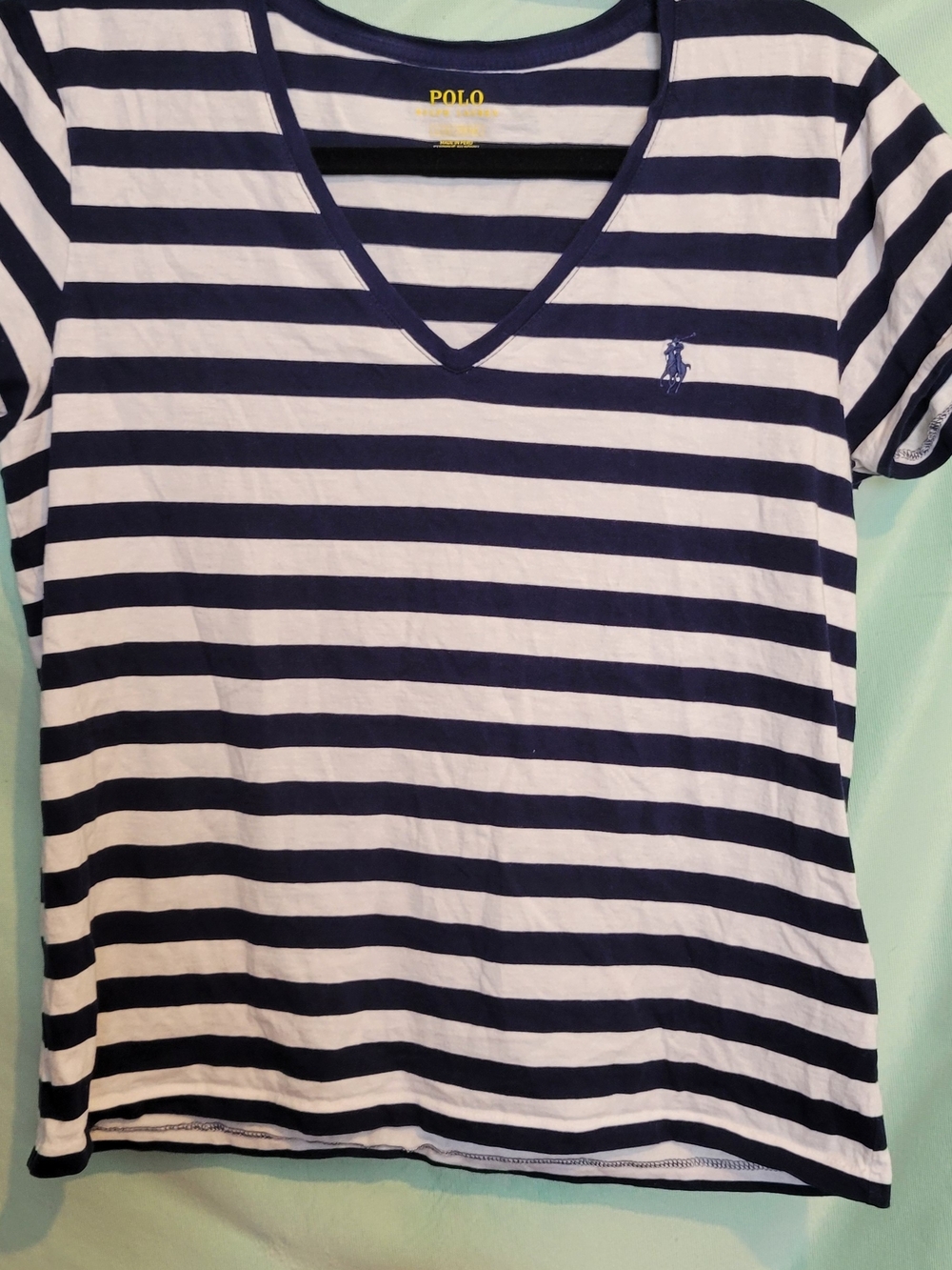 Polo by Ralph Lauren Navy & White Striped V-Neck Tee